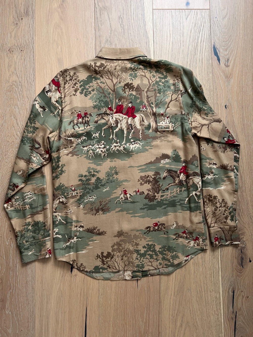 Vintage Lauren Ralph Lauren Equestrian Fox Hunt Button-Up Shirt Olive/Tan Small - Picture 6 of 11